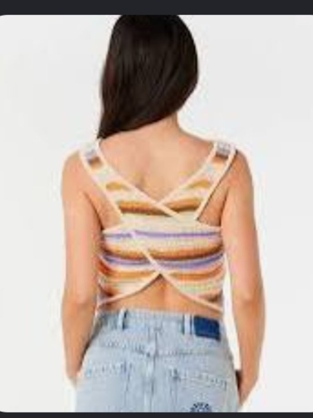 Rip Curl Crochet Knit Striped Tank Top Open Back Sleeveless Size L